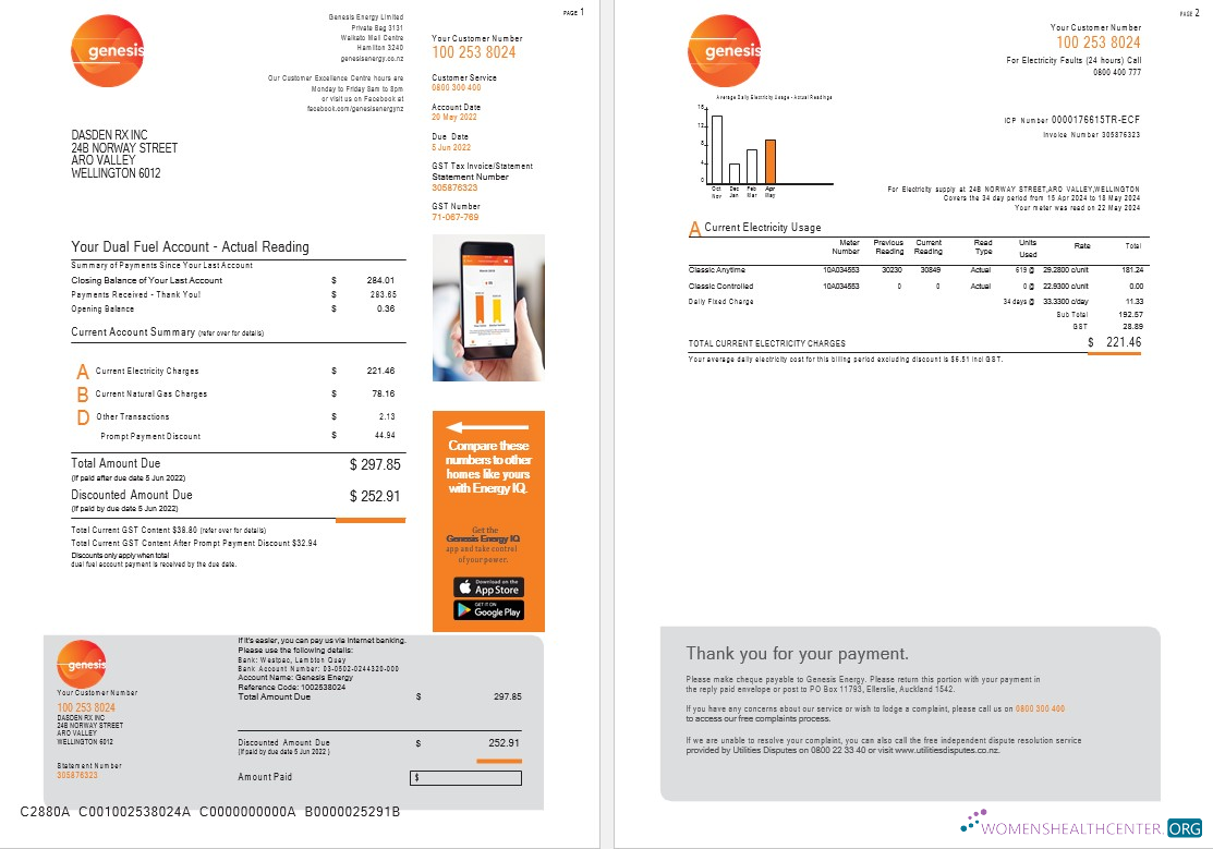 Download New Zealand Genesis Gas utility bill 1 2 Photoshop template